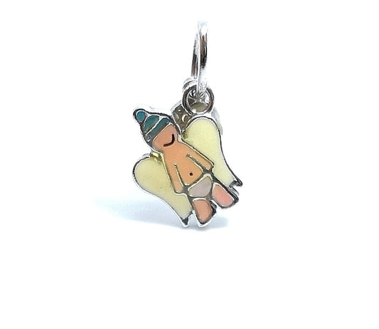 Silver Pendant - Baby angel with green hat 1cm