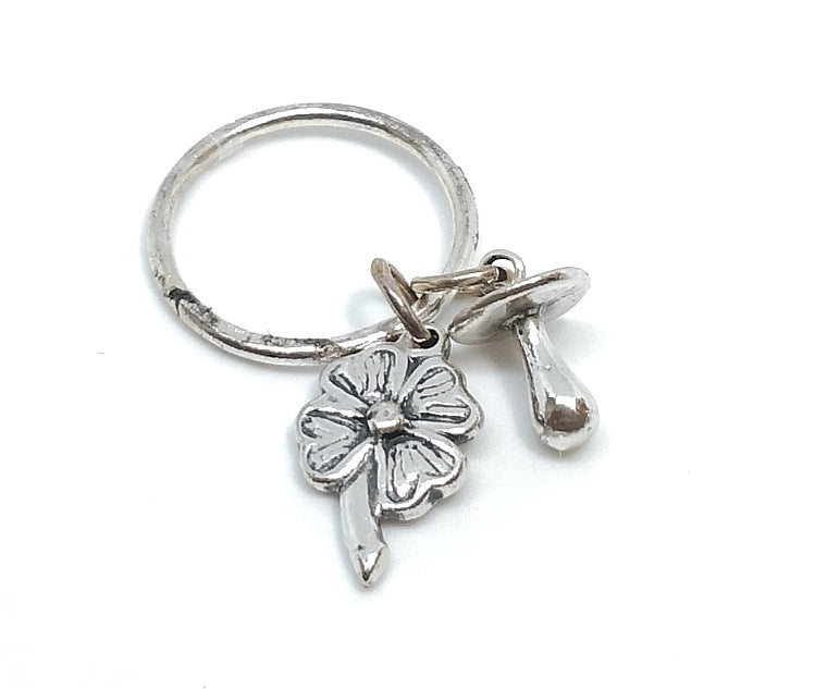 Silver Pendant - Ring with four-leaf clover and pacifier