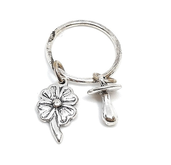Silver Pendant - Ring with four-leaf clover and pacifier