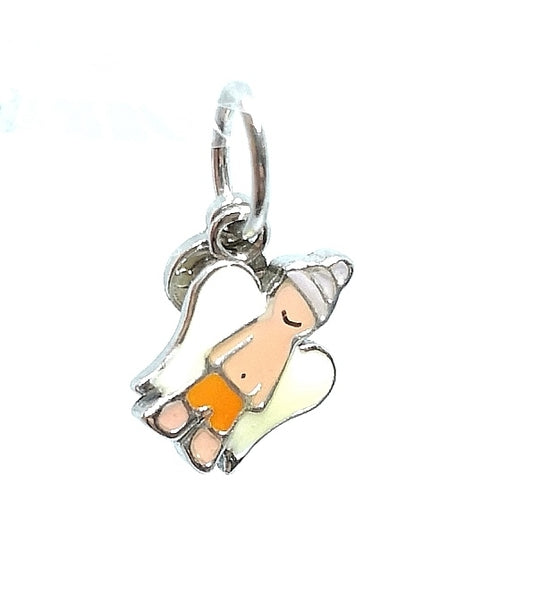 Silver Pendant - Baby angel with gray hat 1cm
