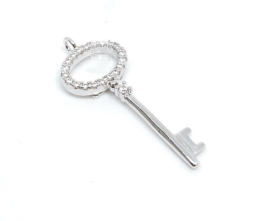 Silver Pendant - Key pave in zircons 