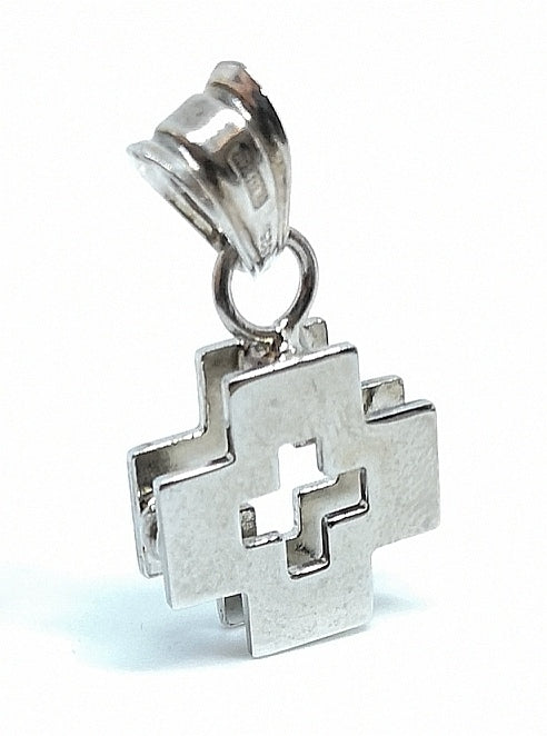 Silver Pendant - Double perforated square cross