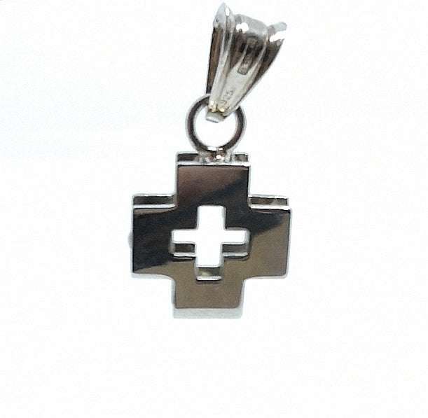 Silver Pendant - Double perforated square cross