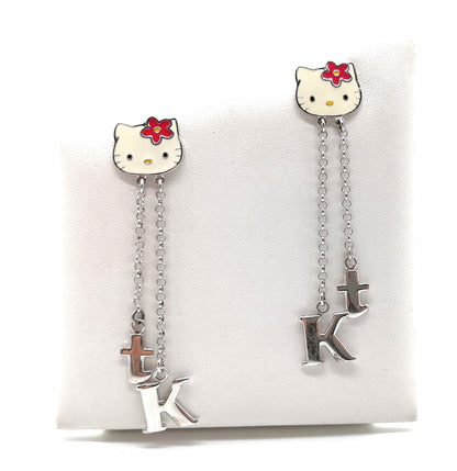 Hello Kitty Hawaii pendant silver earrings