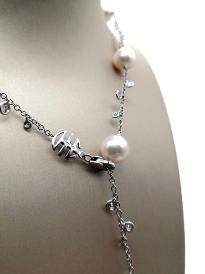 MiMì - Girocollo in oro bianco con diamanti e perle