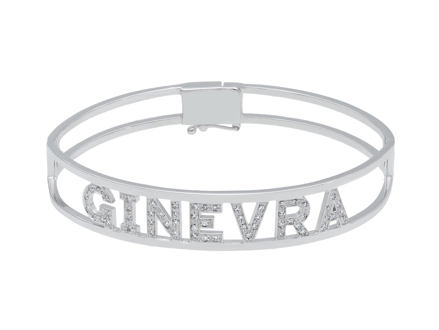 Rigid white gold and diamond bracelet - customizable from 3 to 9 letters