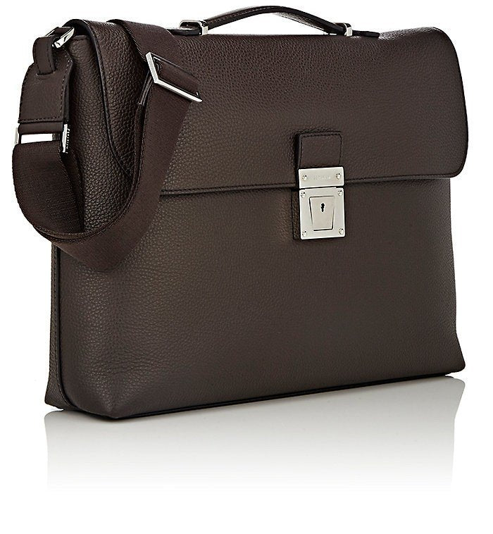 Serapian slim briefcase with lock evolution kaki