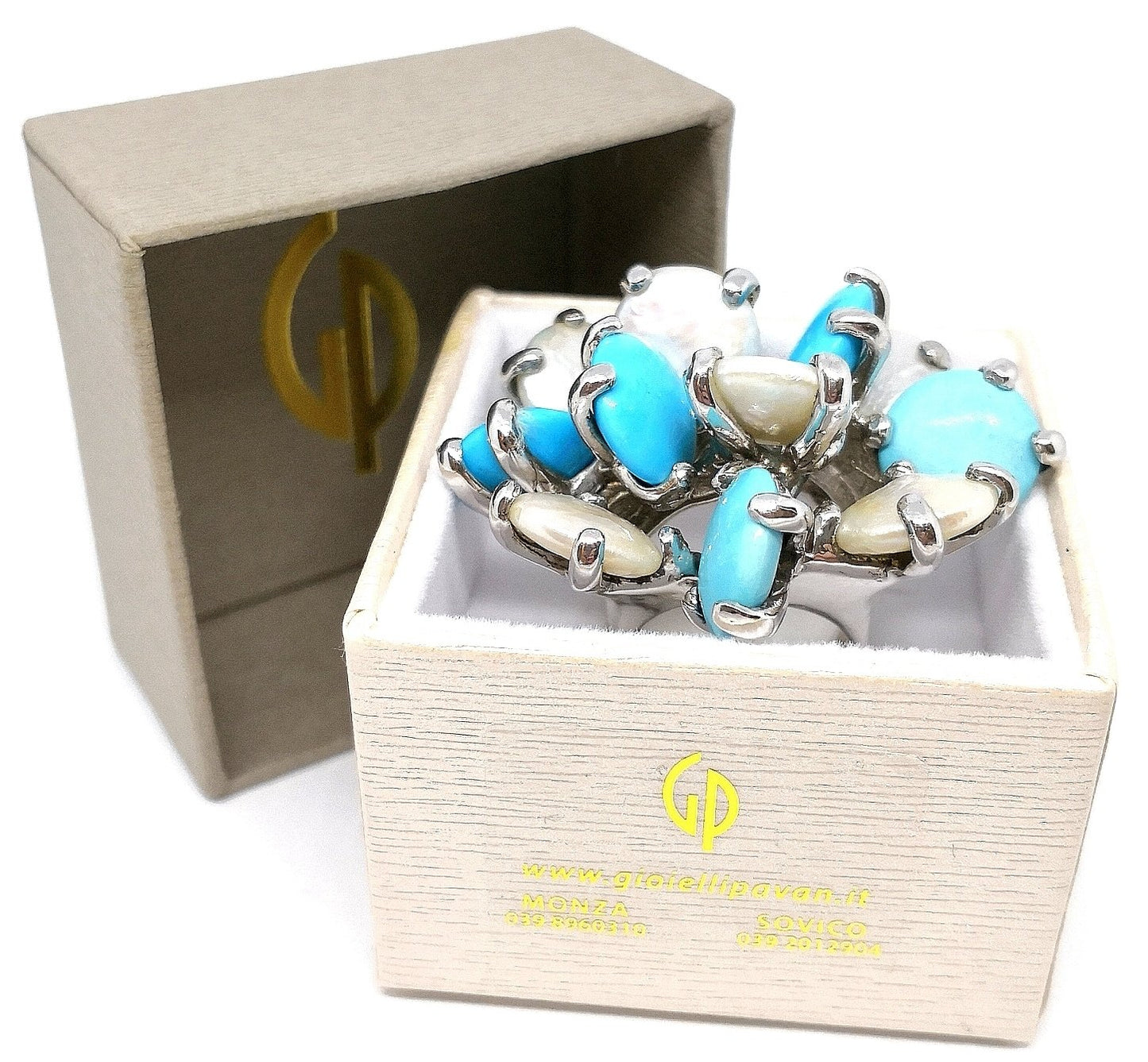 TURQUOISE AND MOTHER OF PEARL RING - ARG 925