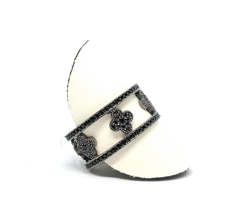Anello argento fascia con zirconi neri