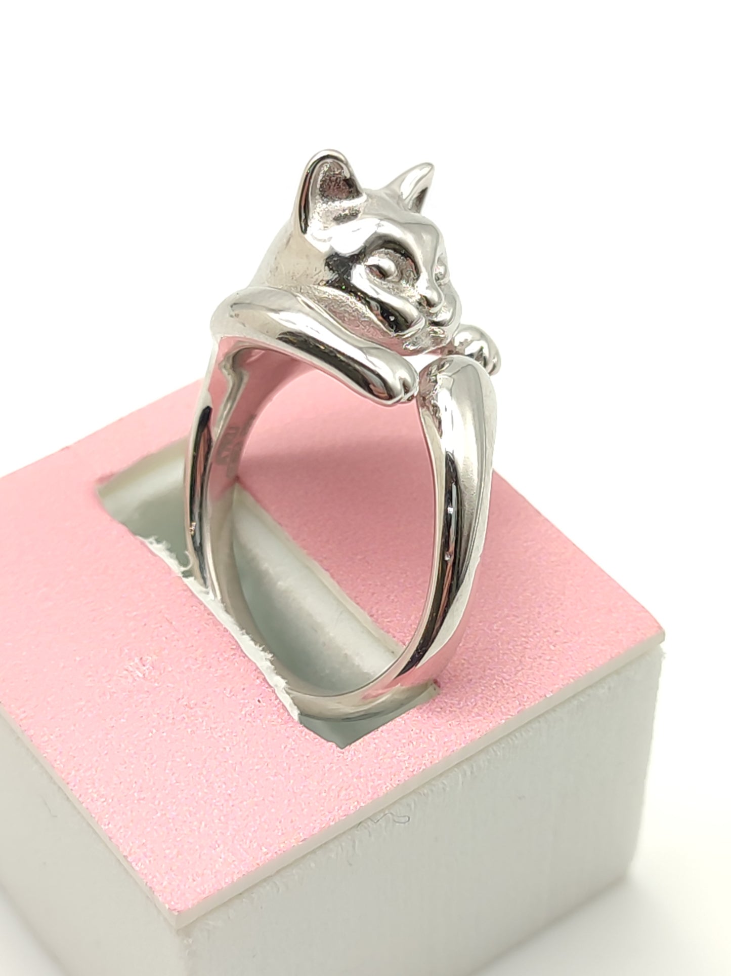 Hug cat silver ring