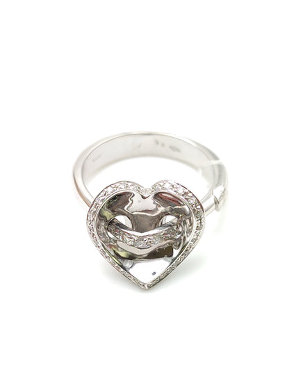Heart-shaped white gold ring with 0.16ct diamonds