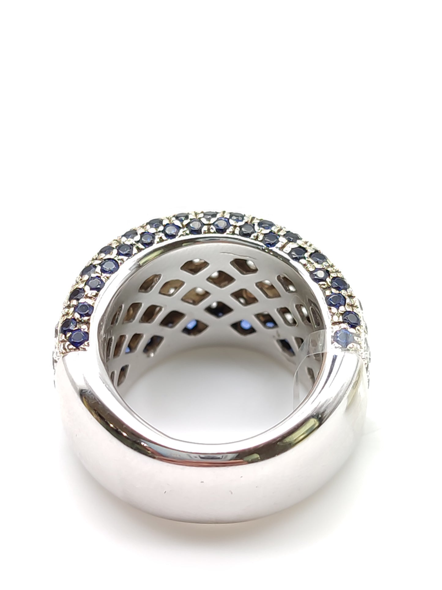Gold band ring with pavé zircon sapphires
