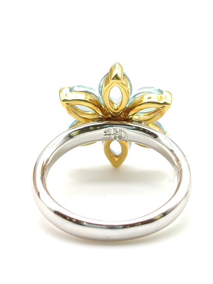 Gold ring with pearl and aquamarine
