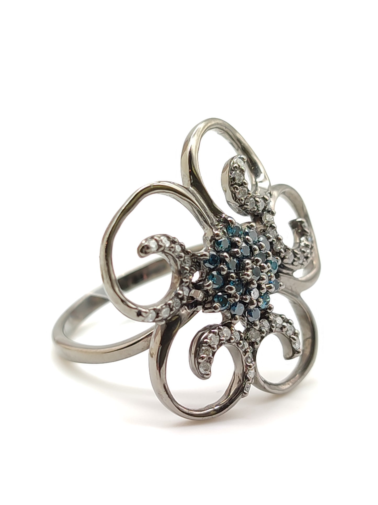 Pavan - Burnished silver ring with sapphires and diamonds