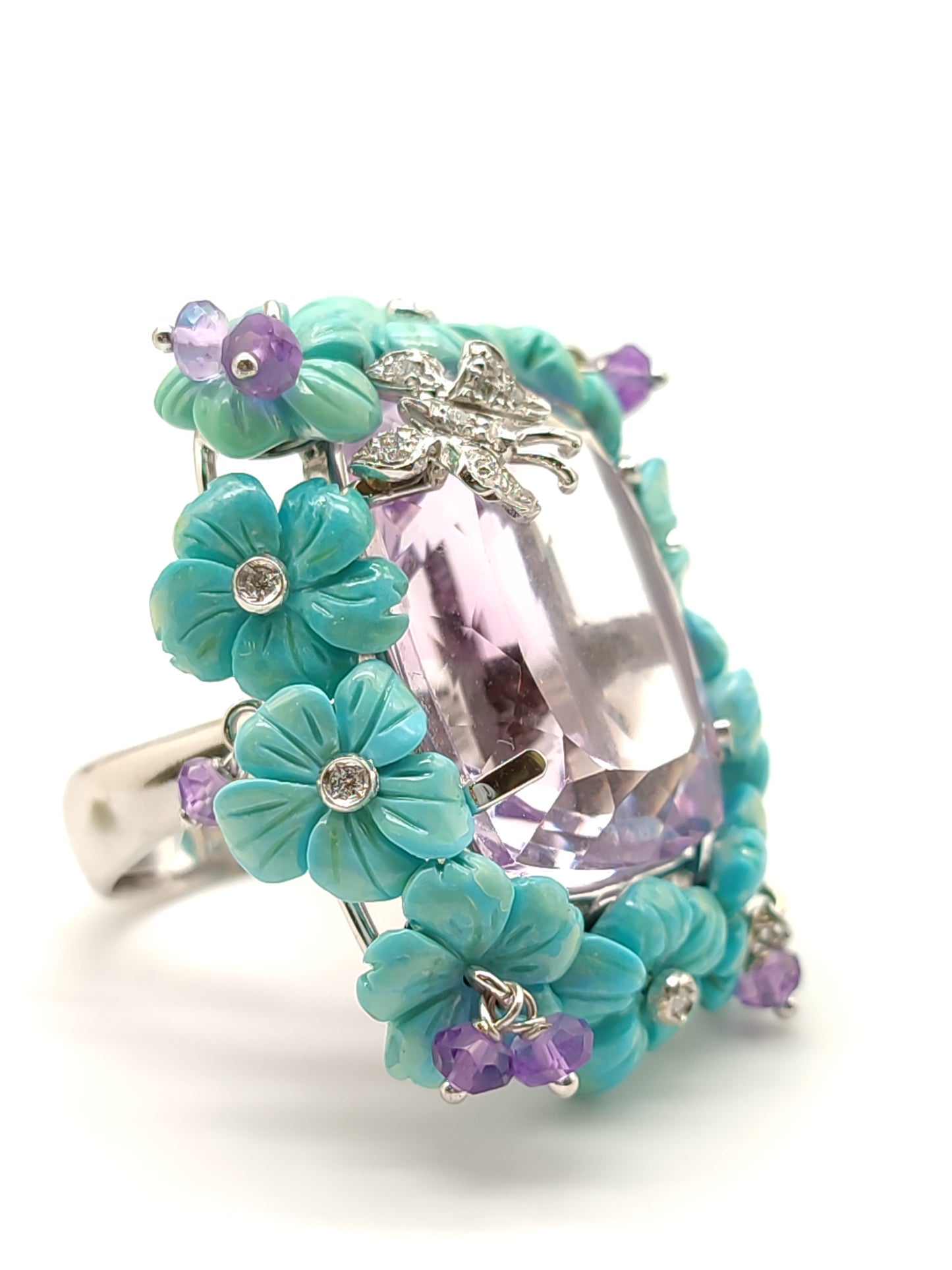 Pavan - Gold ring with amethyst, turquoises and diamonds