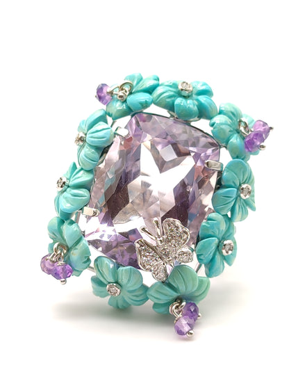 Pavan - Gold ring with amethyst, turquoises and diamonds