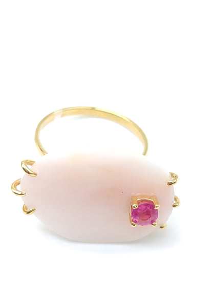 Tous - Anello in oro con opale rosa e rubino