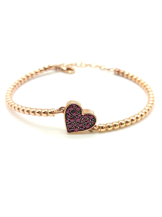 Silver bracelet with heart-shaped red zircon pavé