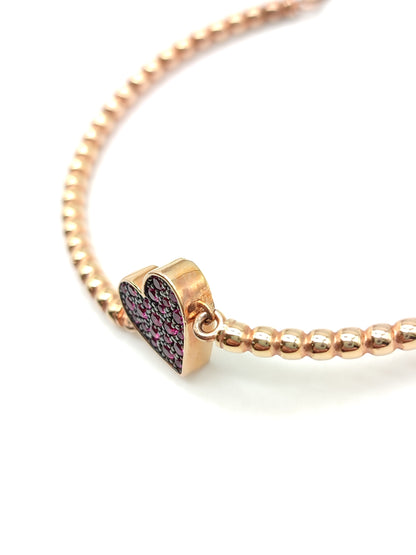 Silver bracelet with heart-shaped red zircon pavé