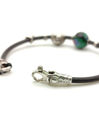 Bracelet in silver, leather and painted wood