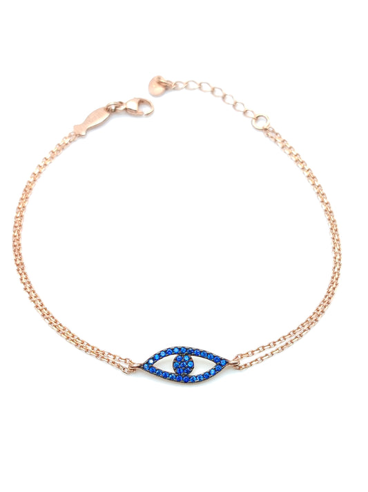 Turkish eye silver bracelet with blue cubic zirconia