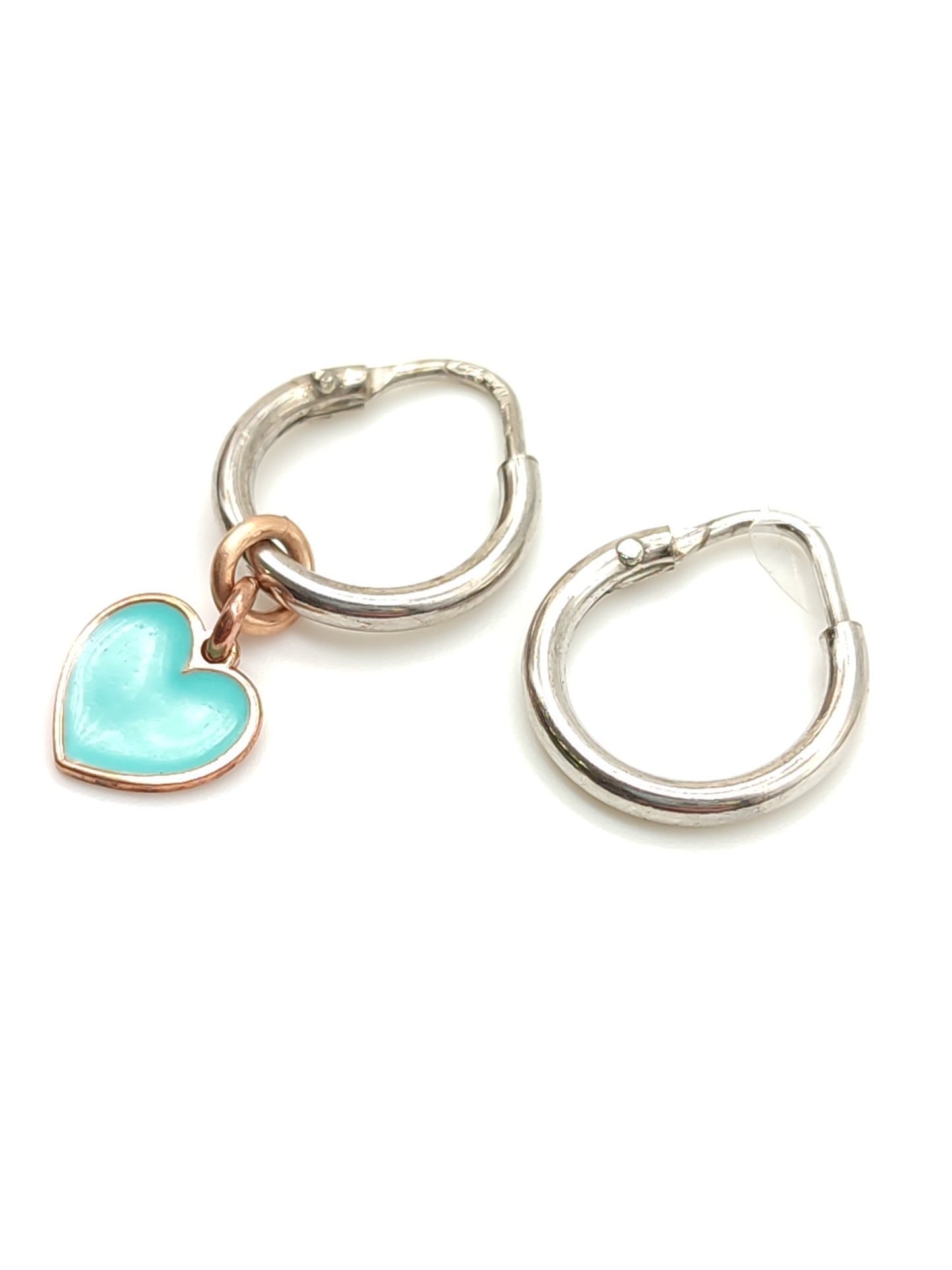Silver earrings with blue enamel heart pendant