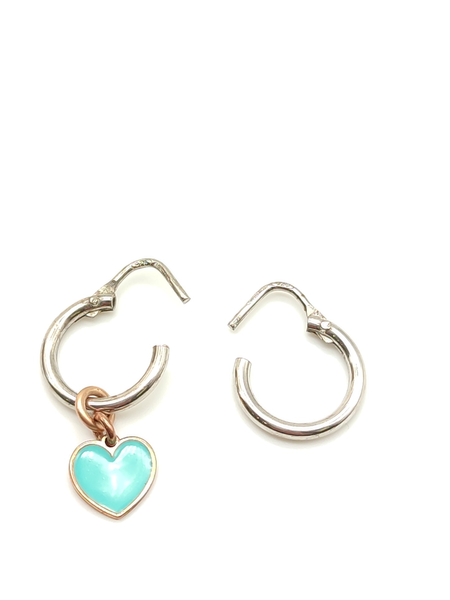 Silver earrings with blue enamel heart pendant