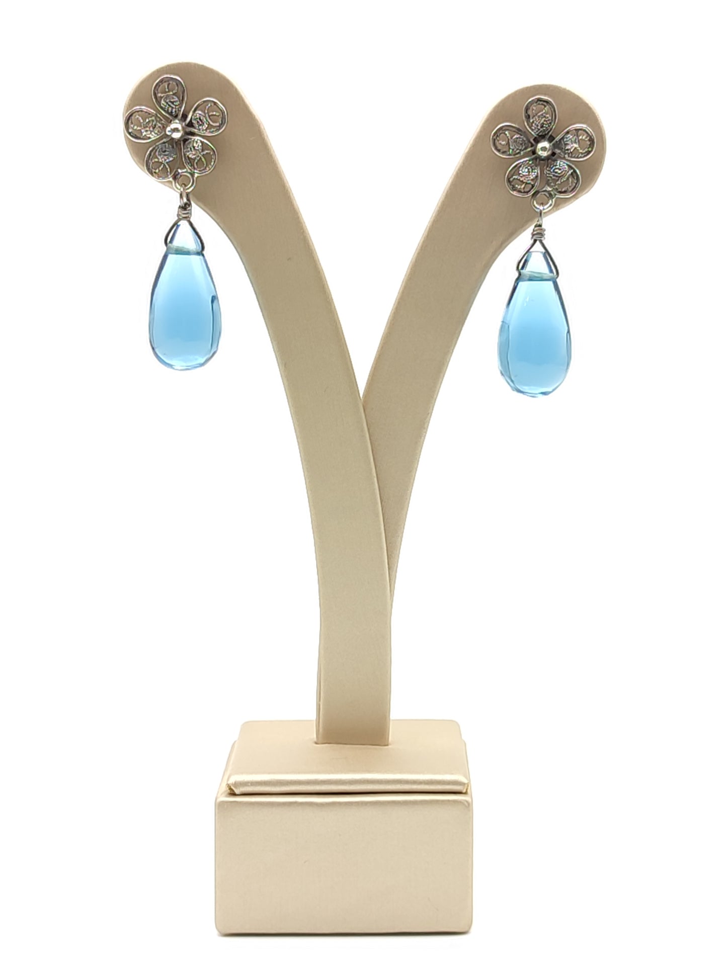 Blue quartz silver filigree earrings