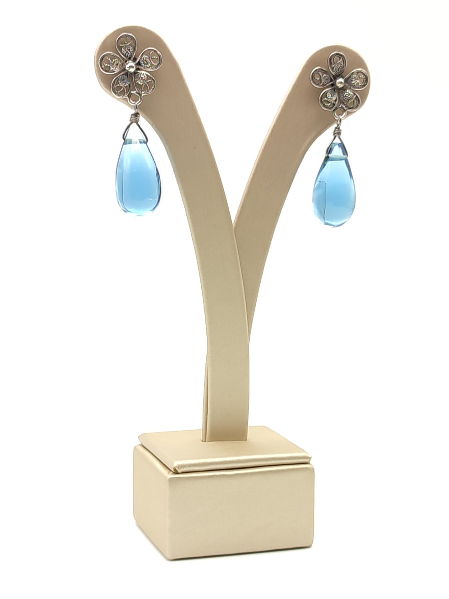 Blue quartz silver filigree earrings