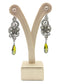 Silver filigree earrings with hanging green quartz