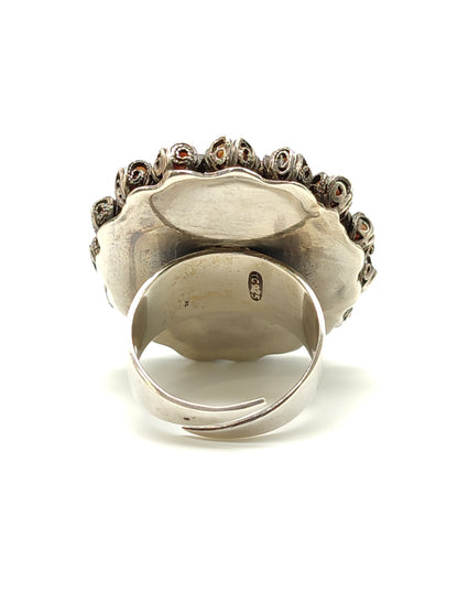Anello in argento con quarzi e perle