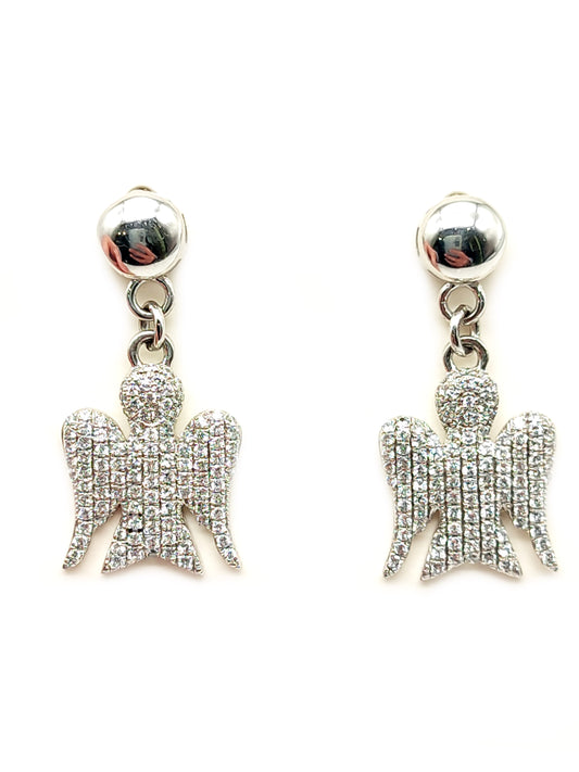 Silver angel earrings with zircon pavé