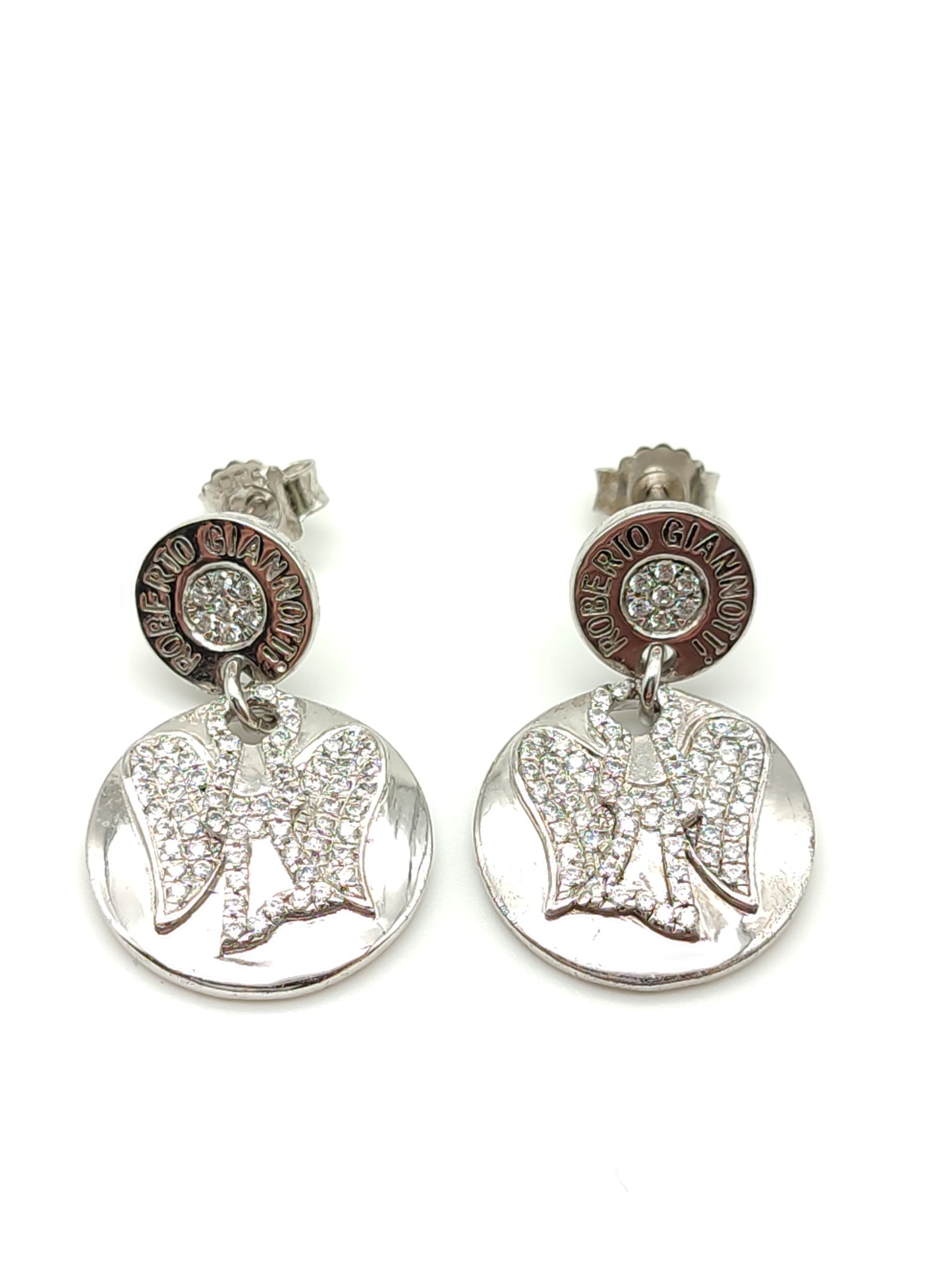 Silver earrings with zircon pavé angels