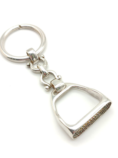 Silver horse stirrup key ring