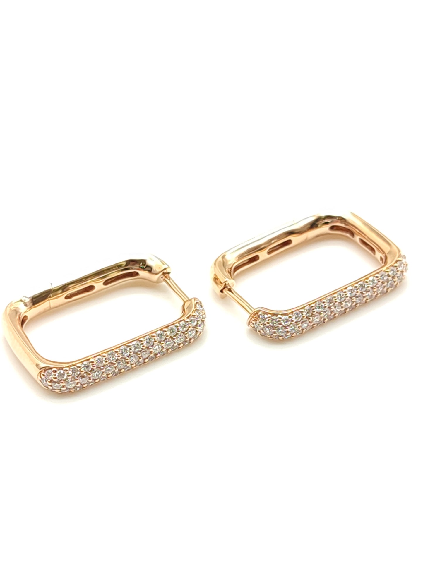 Rectangular earrings in rose gold with diamonds