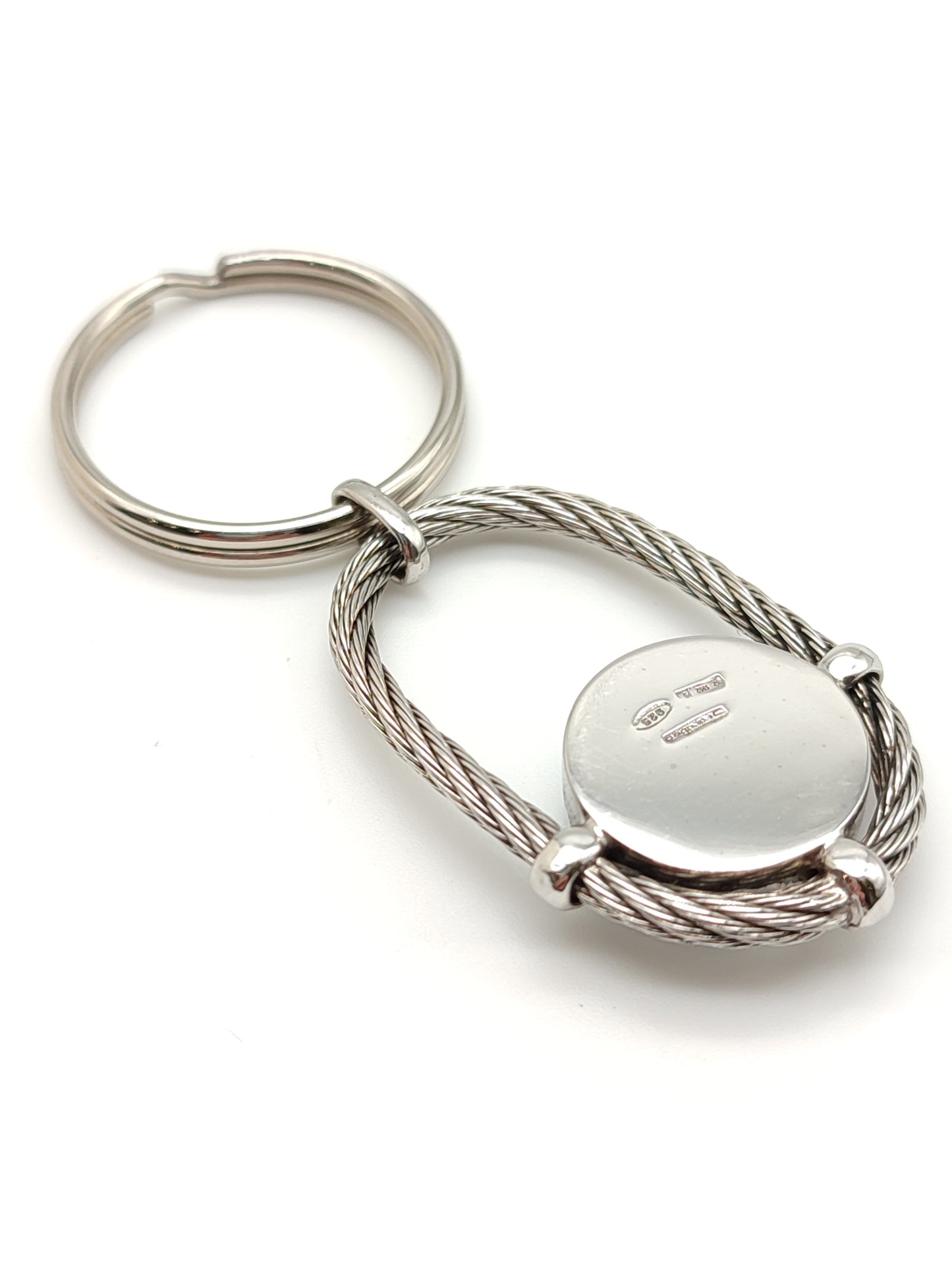 Silver and steel key ring with compass