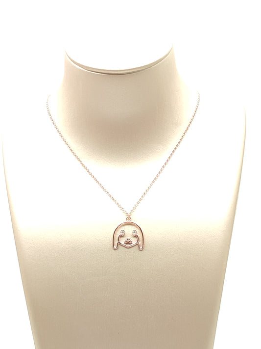 Dog pink golden silver necklace with zircons