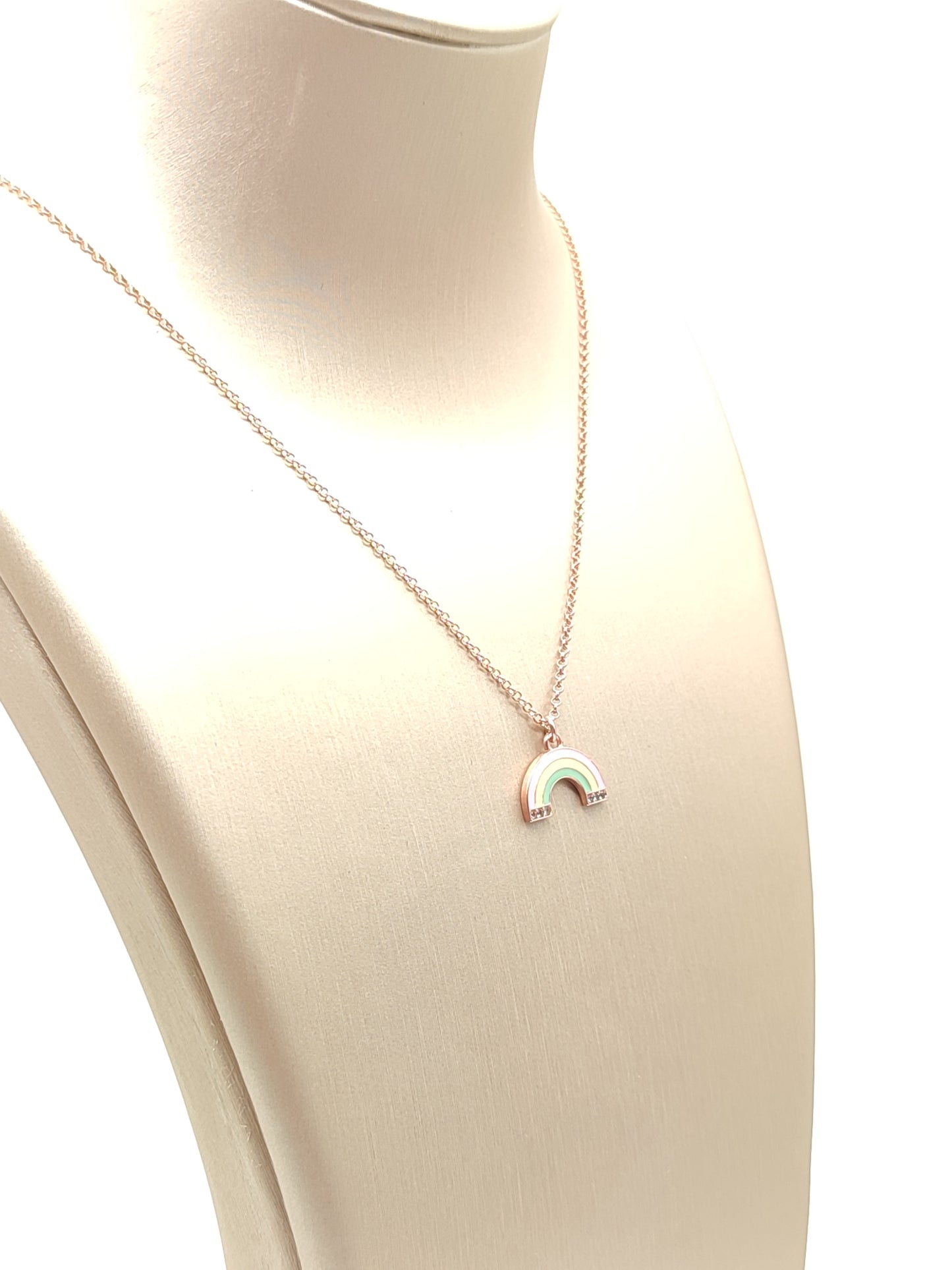 Rainbow rose gold silver necklace with zircons