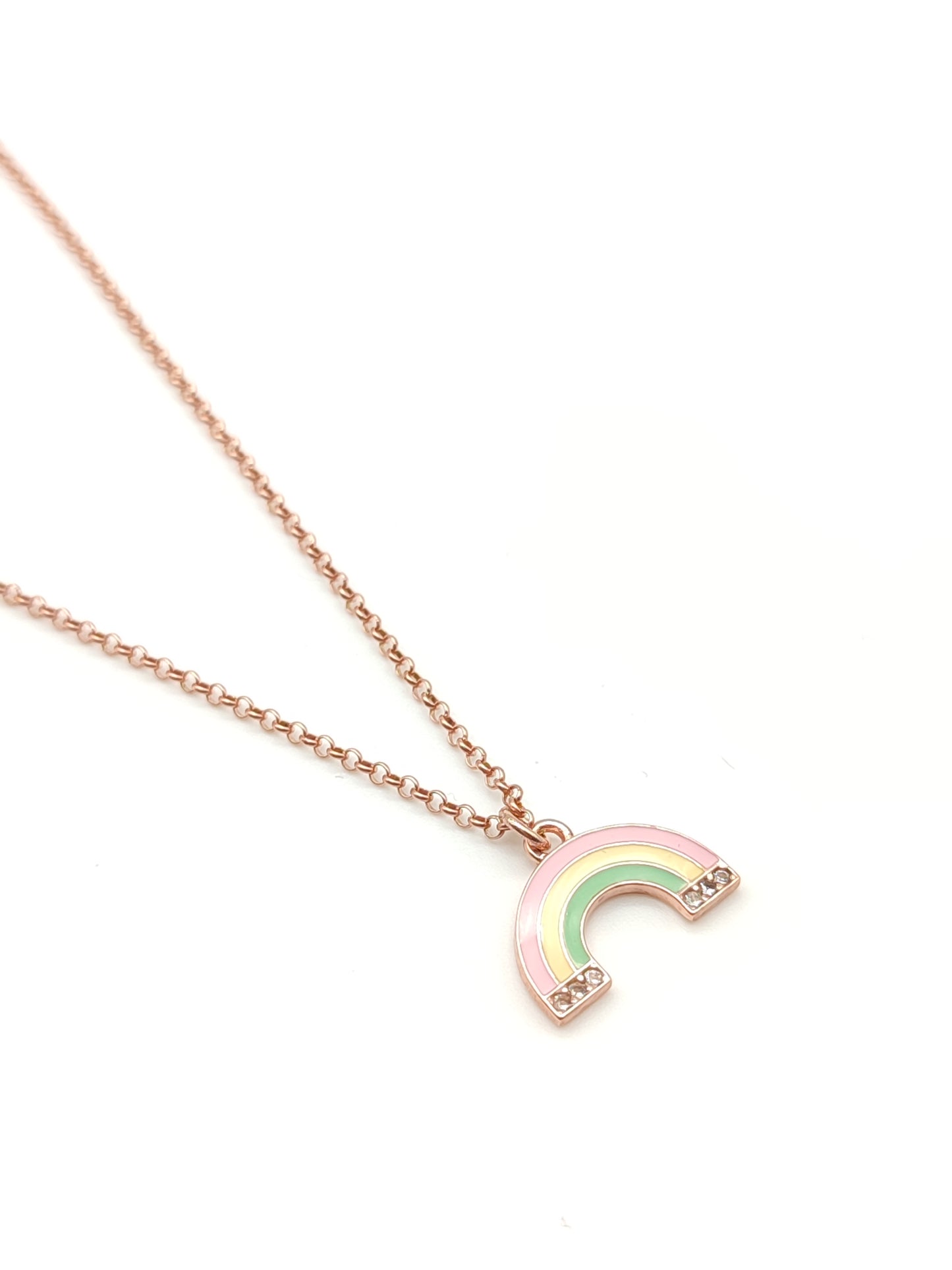 Rainbow rose gold silver necklace with zircons
