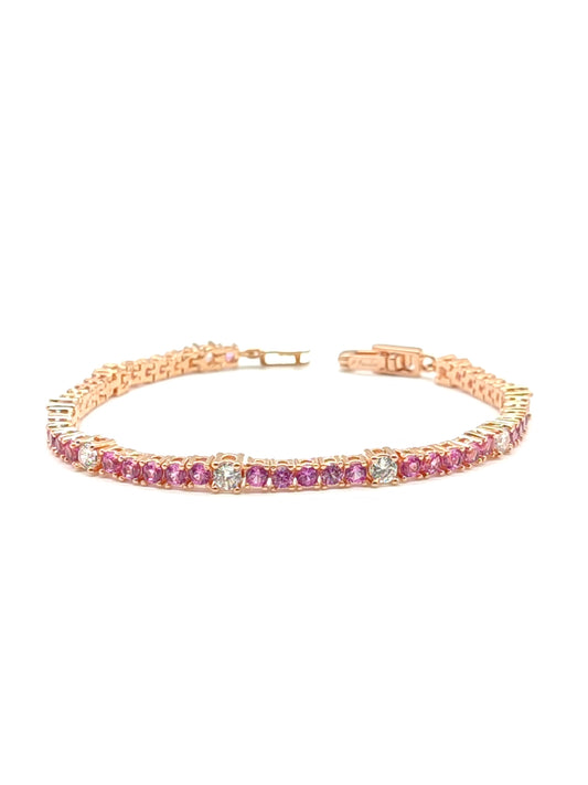 Golden rosé tennis bracelet with pink and white zircons