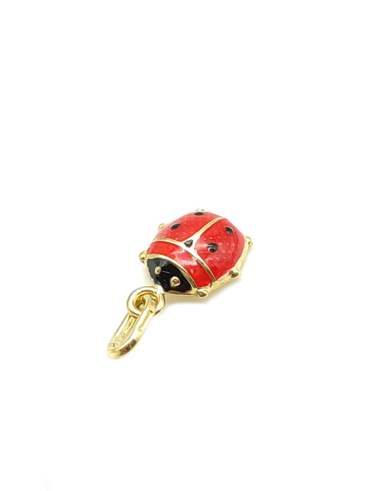 Small enamelled ladybug gold pendant