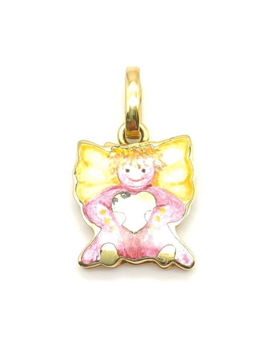 Gold angel pendant with enamel