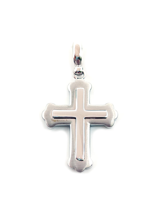 Cross pendant in polished satin white gold