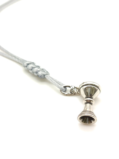 Silver communion chalice key ring with satin cord