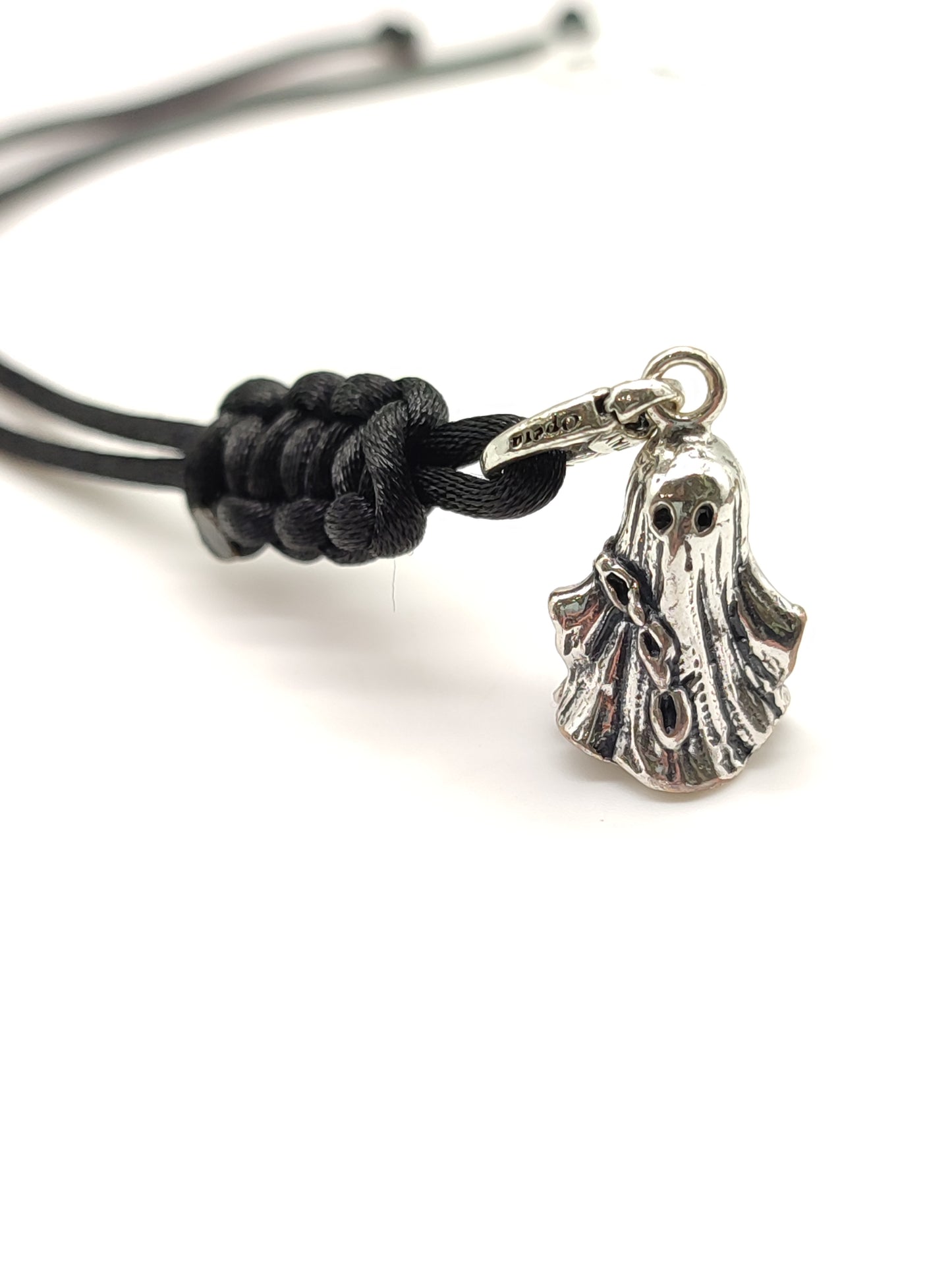 Silver ghost key ring with satin cord