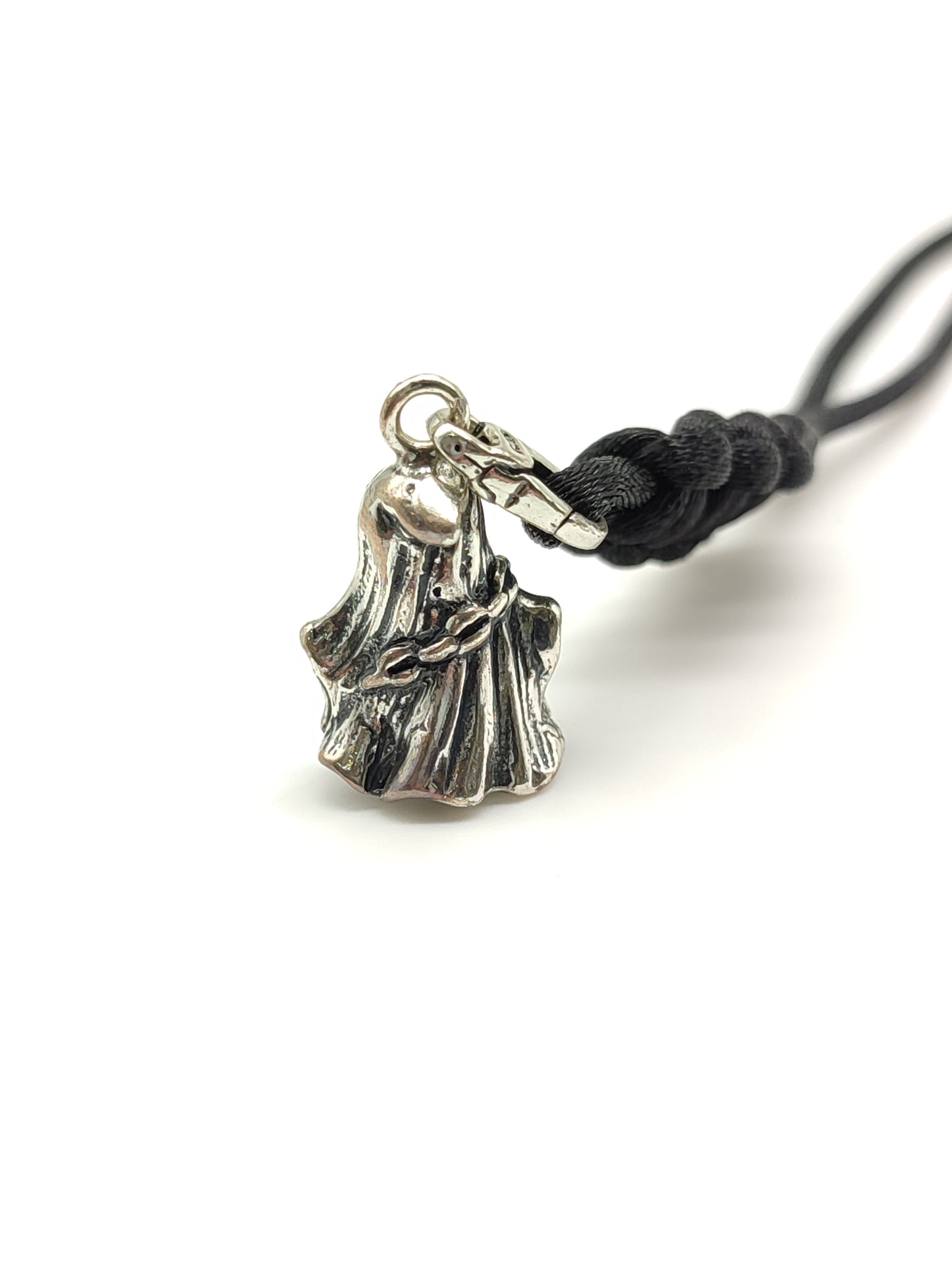 Silver ghost key ring with satin cord