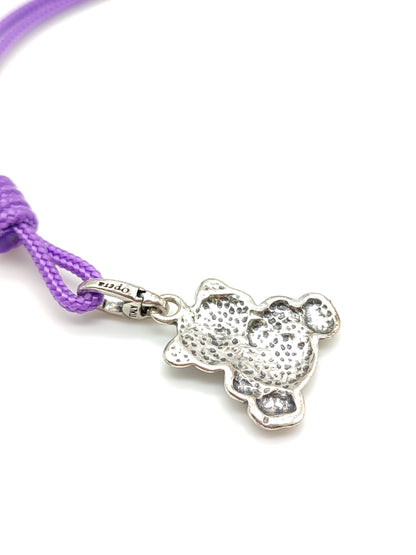 Silver teddy bear key ring with rope