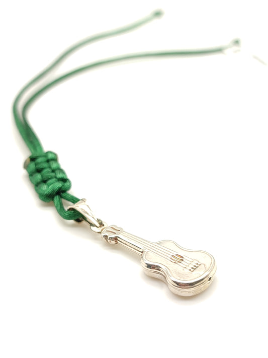 Silver guitar key ring with satin rope