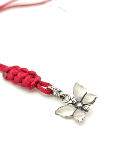 Silver butterfly key ring with satin cord