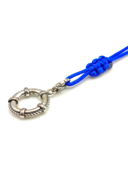 Silver lifebuoy key ring with satin rope